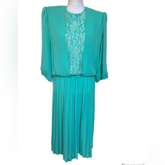 La Jones Of America Dress Size Missing See Descrip Turquoise 1/2 Sleeve Pleated - Picture 1 of 6